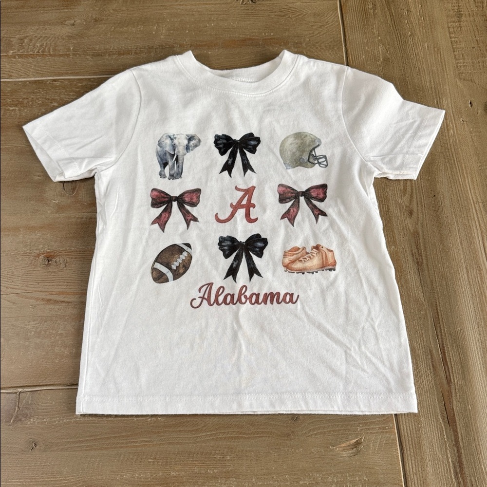 Toddler Alabama Football White Short Sleeve Shirt with Elephant/Bows - 3T - NWOT